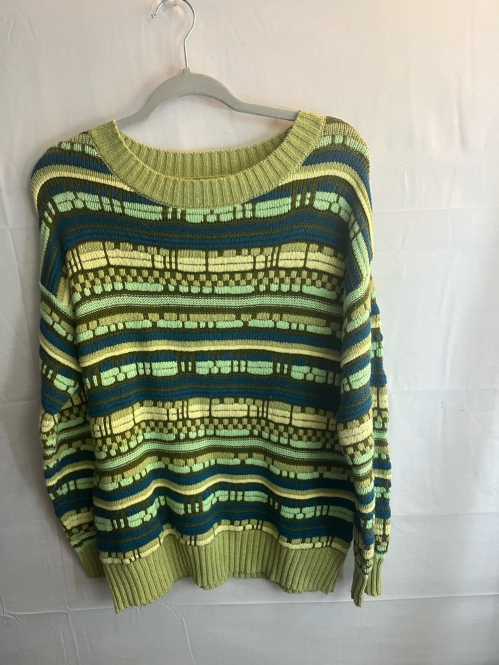 wild fable Lime Green and Teal Striped Crewneck Sweater